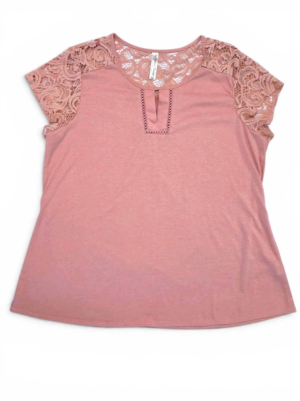 PerSeption Concept Dusty Rose Pink Lace Yoke Top Size XL Keyhole Boho EUC